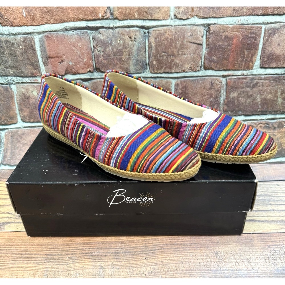 Beacon Phoenix Slip On Multi Striped Ballet Espadrilles Size 8 N Jute Boho Y2K